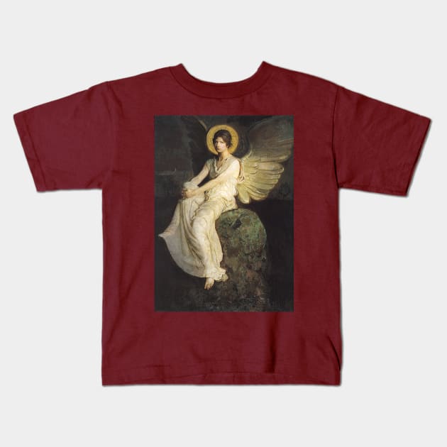 Winged Figure Seated Upon a Rock by Abbott Thayer Kids T-Shirt by MasterpieceCafe